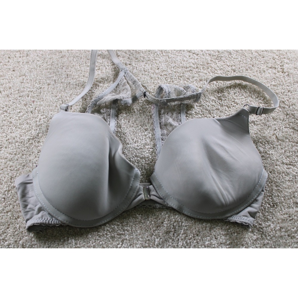 No Boundaries Women's Bra Gray‎ 34C Lace Underwire Racerback